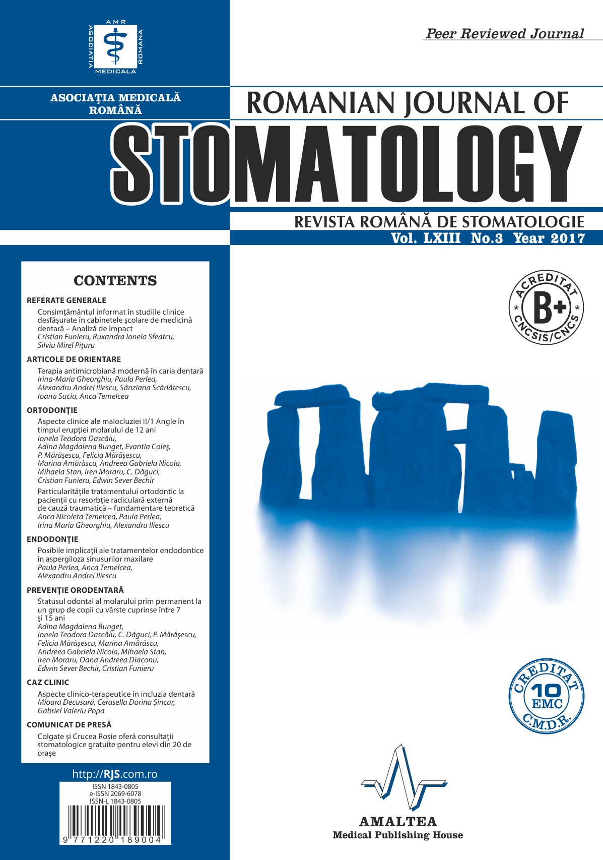 Revista Romana de STOMATOLOGIE - Romanian Journal of Stomatology, Vol. LXIII, Nr. 3, An 2017