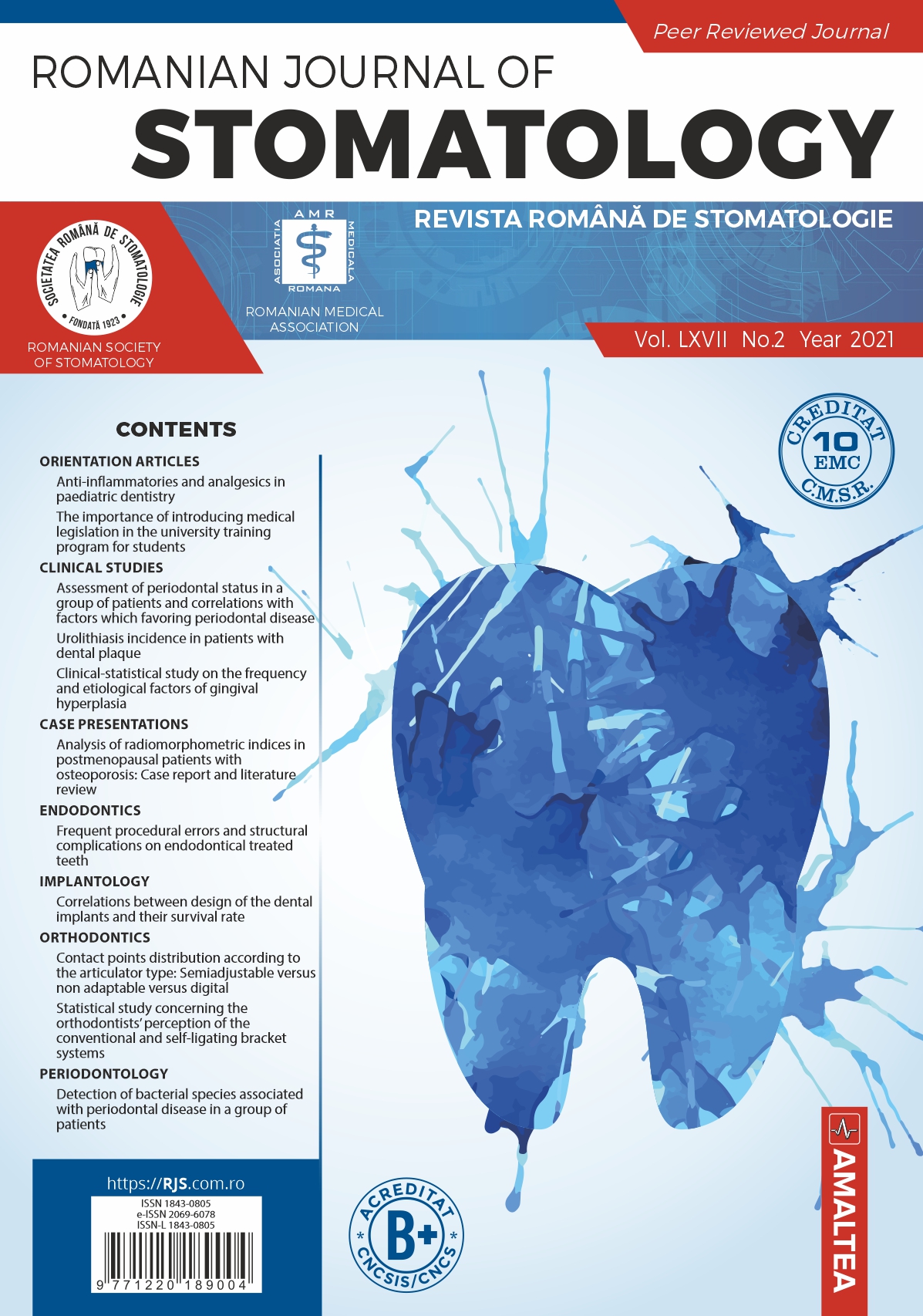 Romanian Journal of Stomatology - Revista Romana de STOMATOLOGIE, Vol. LXVII, No. 2, Year 2021