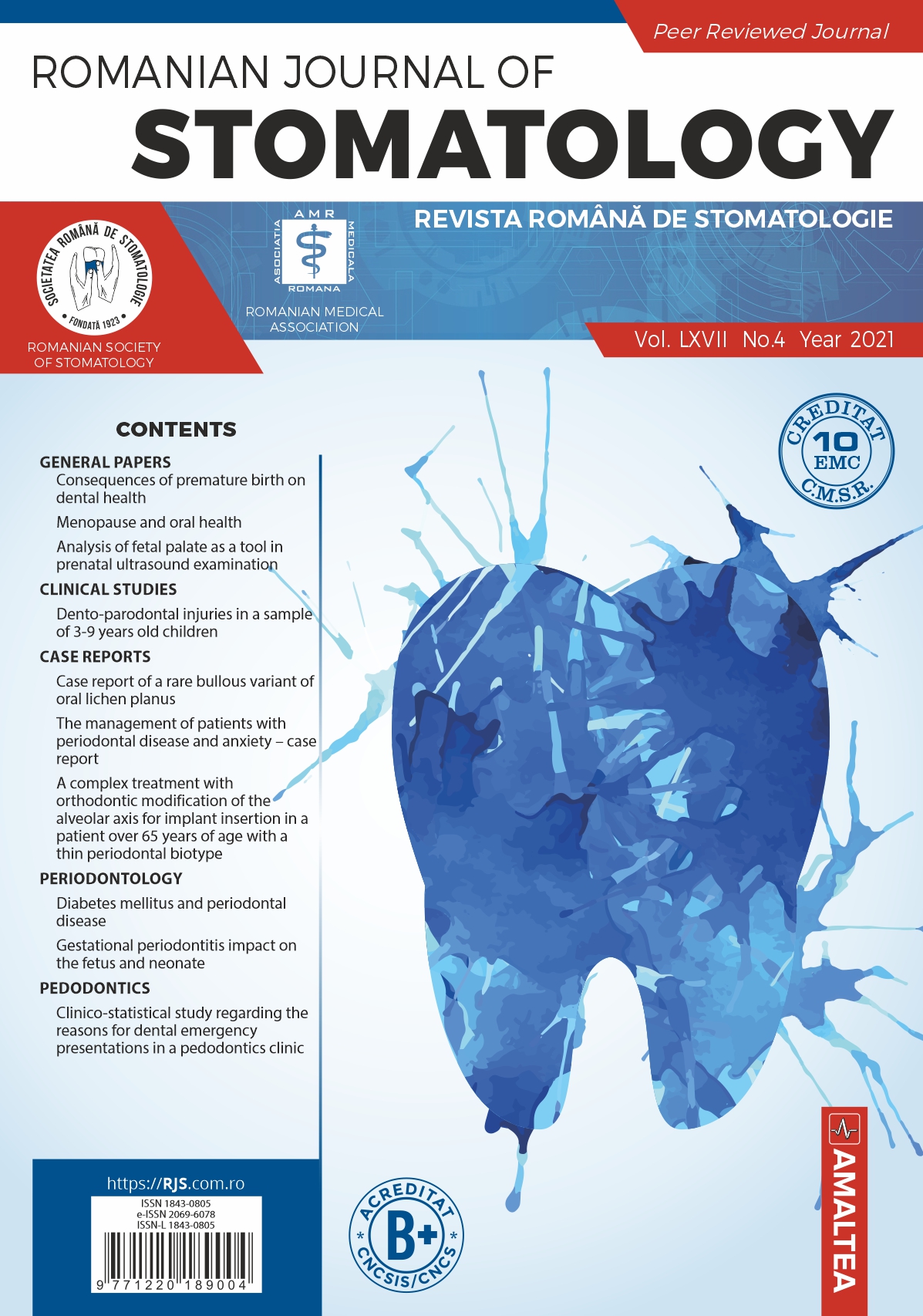 Romanian Journal of Stomatology - Revista Romana de STOMATOLOGIE, Vol. LXVII, No. 4, Year 2021