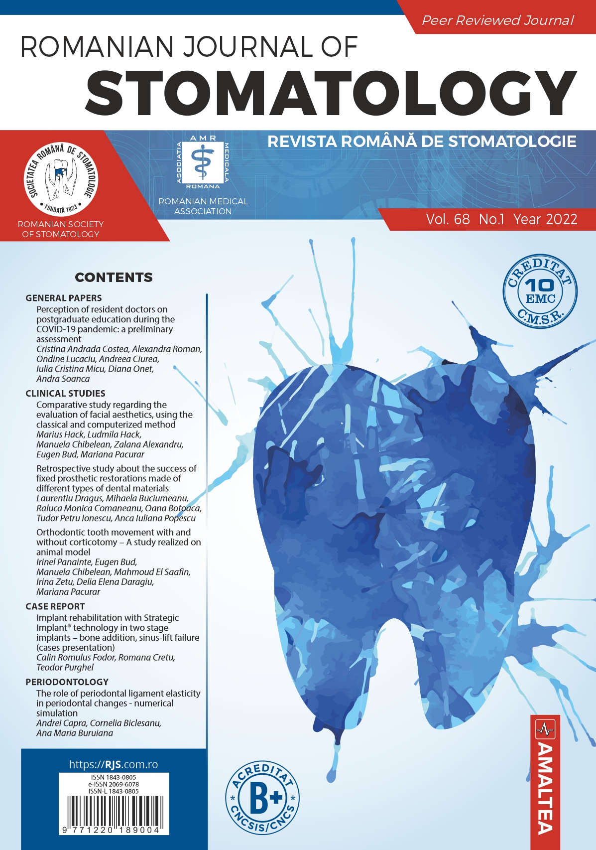 Romanian Journal of Stomatology - Revista Romana de STOMATOLOGIE, Vol. 68, No. 1, Year 2022