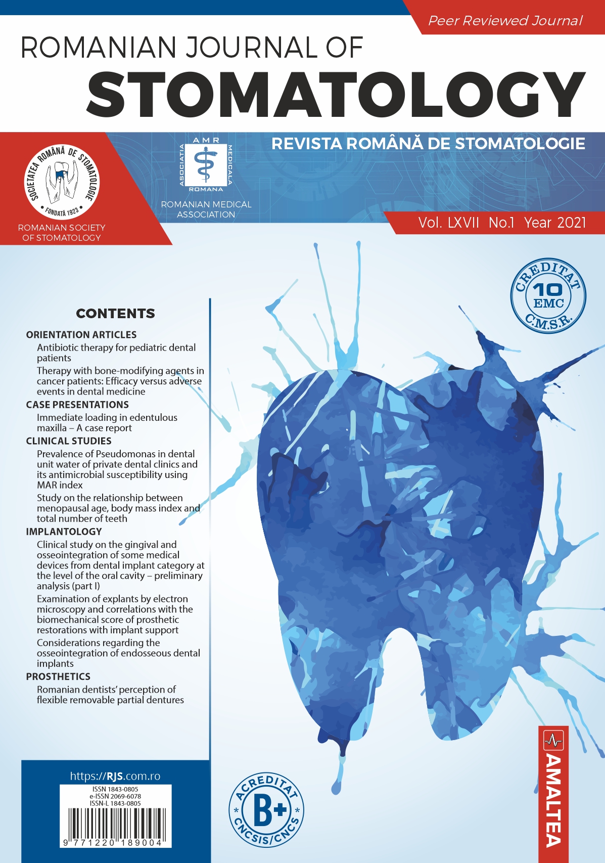 Romanian Journal of Stomatology - Revista Romana de STOMATOLOGIE, Vol. LXVII, No. 1, Year 2021