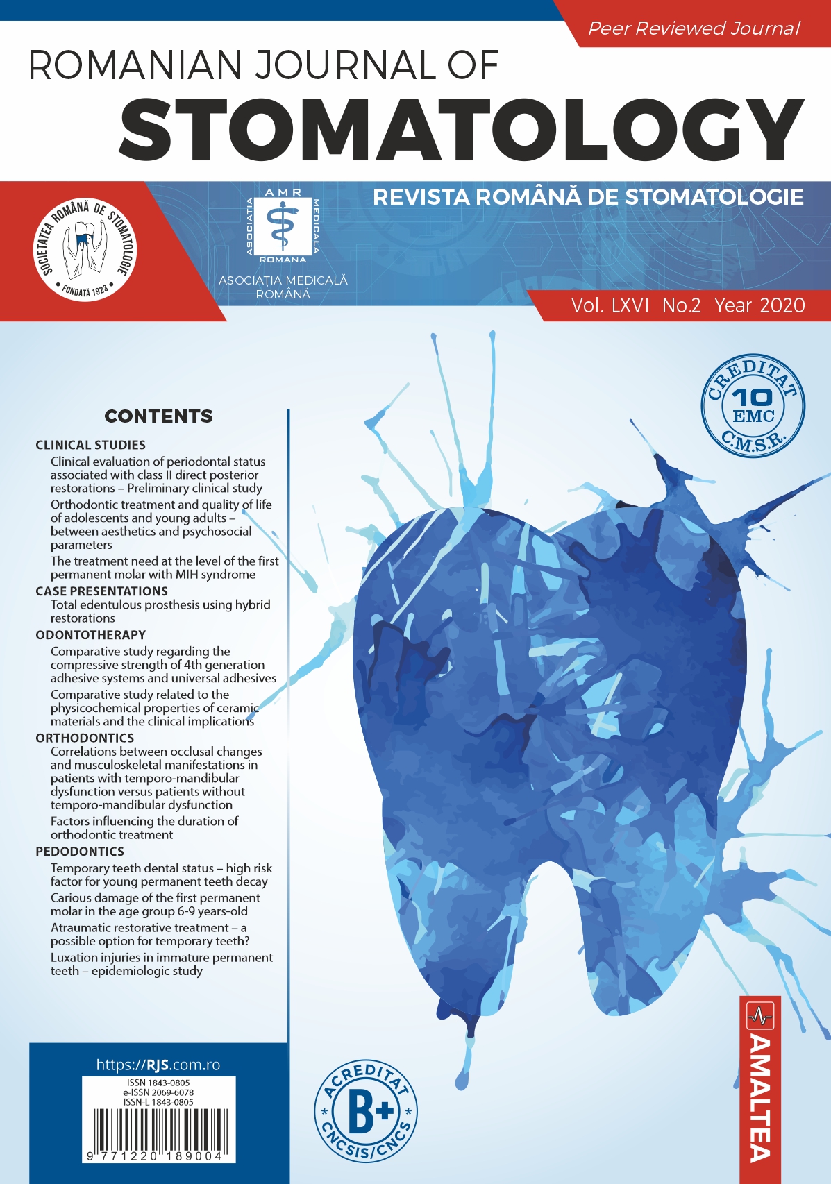 Revista Romana de STOMATOLOGIE - Romanian Journal of Stomatology, Vol. LXVI, Nr. 2, An 2020