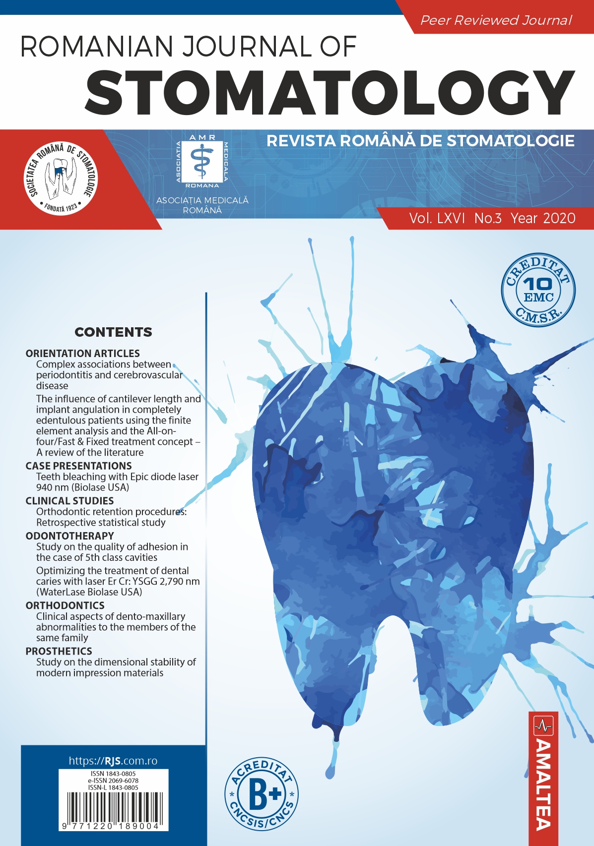 Revista Romana de STOMATOLOGIE - Romanian Journal of Stomatology, Vol. LXVI, Nr. 3, An 2020