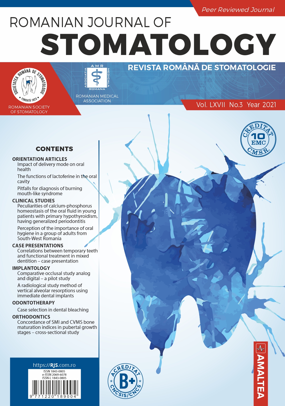 Romanian Journal of Stomatology - Revista Romana de STOMATOLOGIE, Vol. LXVII, No. 3, Year 2021